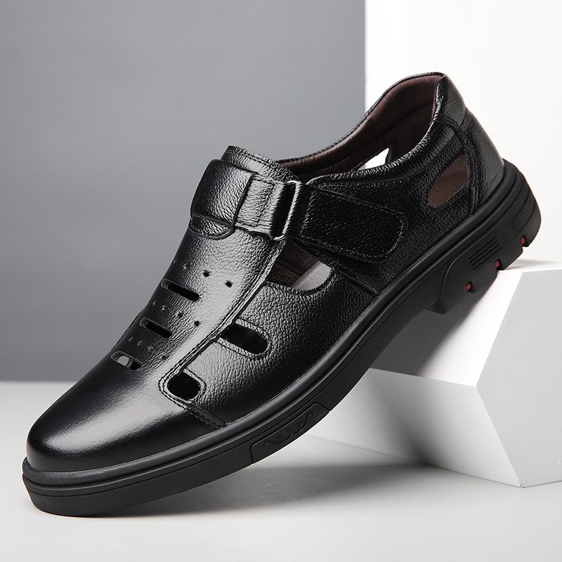 

Дышащие туфли из полой коровьей кожи большого размера для мужчин 2025 лето новая дизайнерская обувь мужские повседневные сандалии с противоскользящей подошвой 38