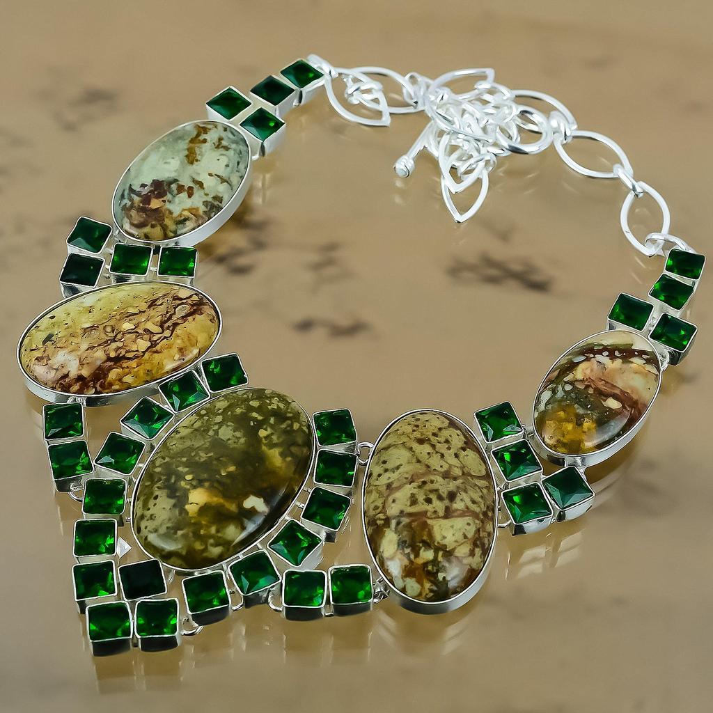 Natural Rhyolite Gemstone Chain Adjustable Necklace 925 Silver For Girls