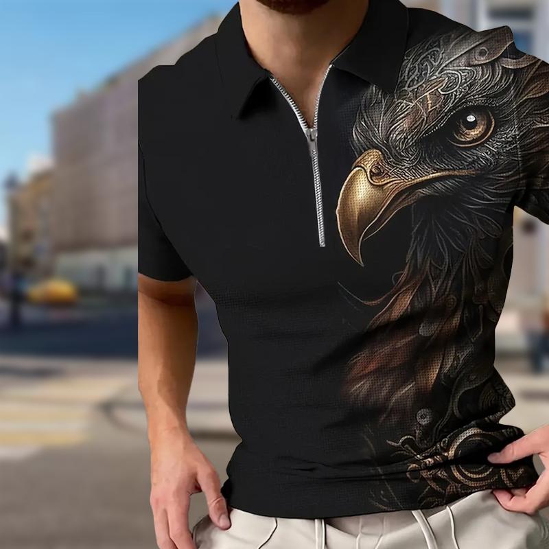 Мужская рубашка поло повседневная на молнии с коротким рукавом модная повседневная — фото 4