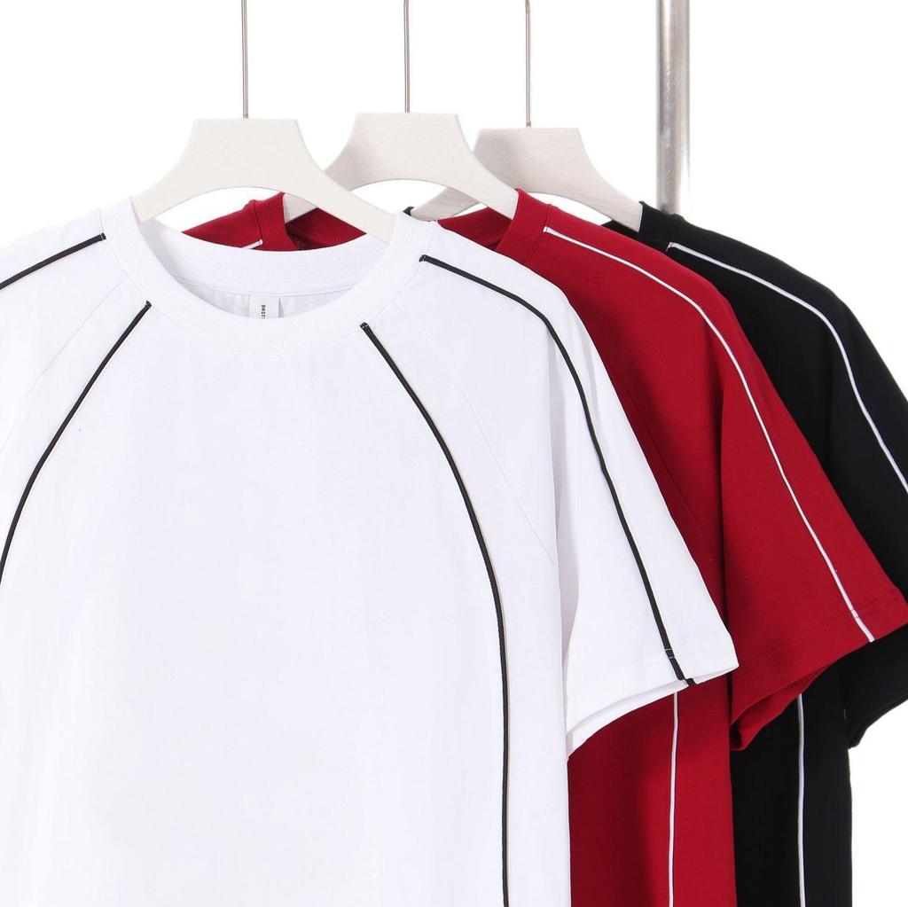 Summer Raglan Color Block Short Sleeve T-Shirt, Trendy American High Street Brand, 250g Pure Cotton, Loose Casual Fit