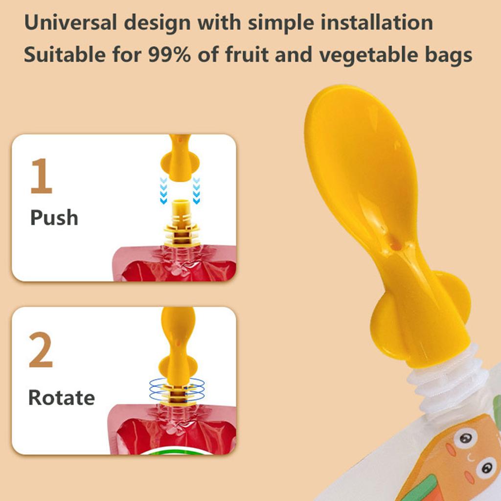 Lingurițe din silicon pentru bebeluși, atașament topper pentru pungi de stoarcere pentru bebeluși pentru diverse pungi de alimente, atașament linguriță sigur pentru pungi de alimente