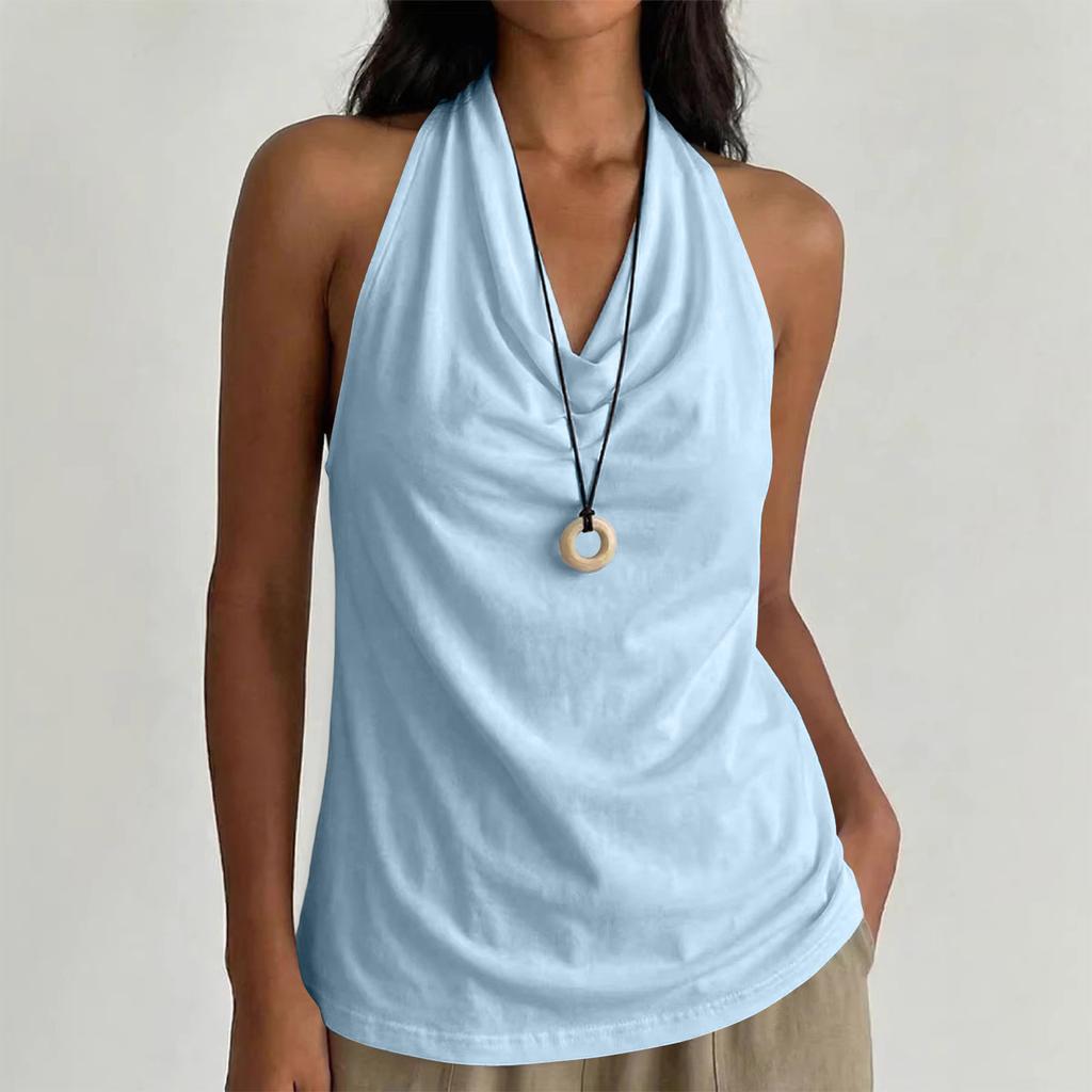 Women Neck Sleeveless Cowl Neck Tank Top Relaxed Fit Lightweight Casual Drape Front Vest for Summer Daily Wear