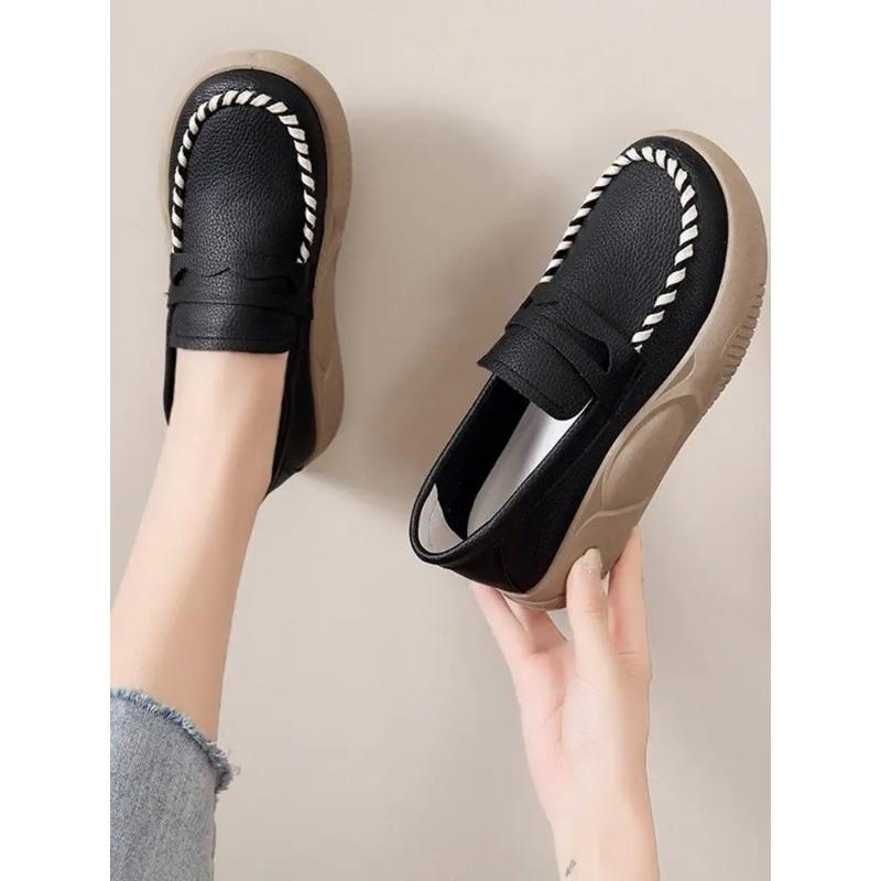Woman Footwear Low Leather High on Platform Shoes for Women Loafers White Casual Daily Routine Autumn Offer Korean Fashion 2025