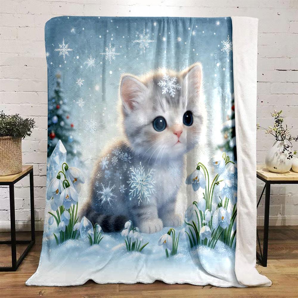 1PC Small Animals in A Winter Scene Printed Blanket, All-Season Multi-Use for Nap, Camping, Travel, Car ,sofa Machine Washable