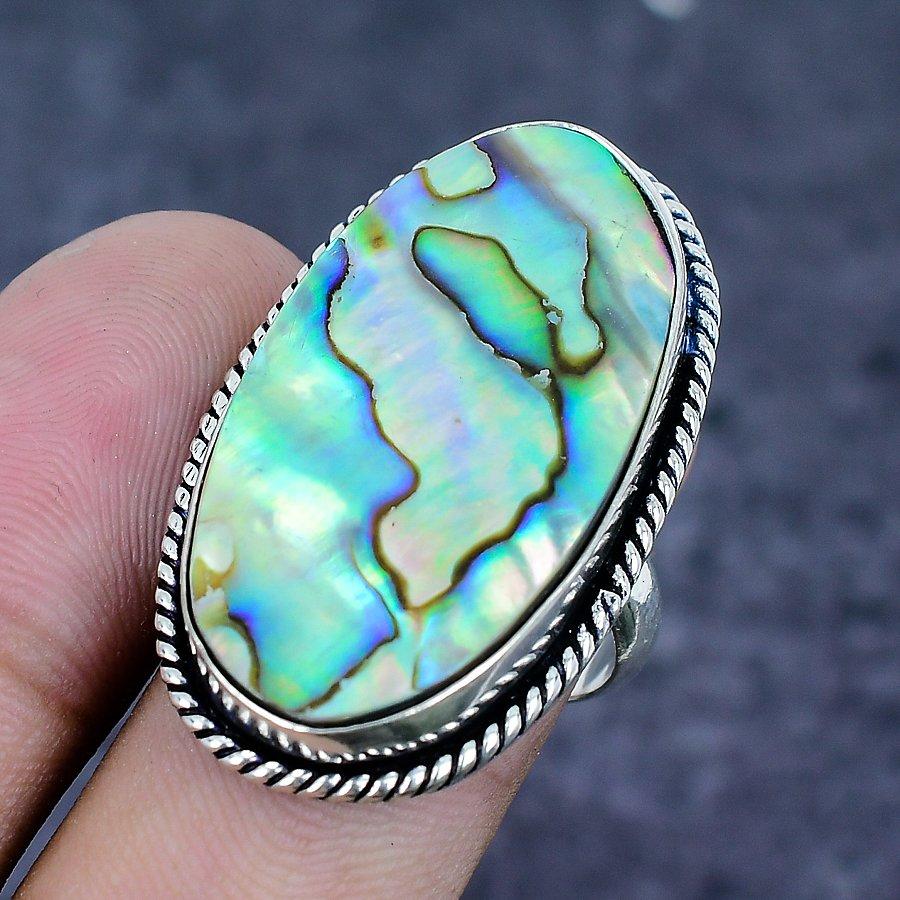 Abalone Shell Gemstone 925 Sterling Silver Jewelry Ring Size 7