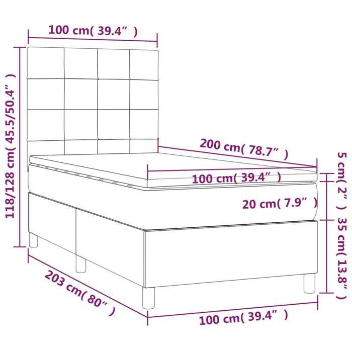VidaXL Sommier à Lattes de Lit avec Matelas et LED, Lit Rembourré, Lit Simple, Lit Adulte de Chambre à Coucher Intérieur, 3135415