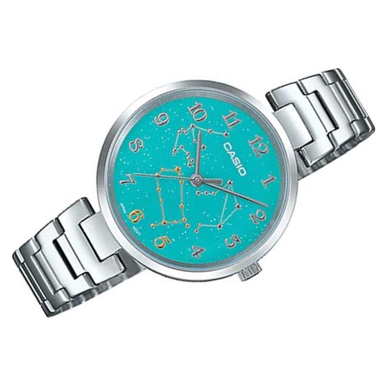 Casio Green Dial Leo Zodiac Pattern Dial Quartz Movement Stainless Steel Strap Japanese and Korean Watch Women's Watch Green Dial LTP-E07D-3