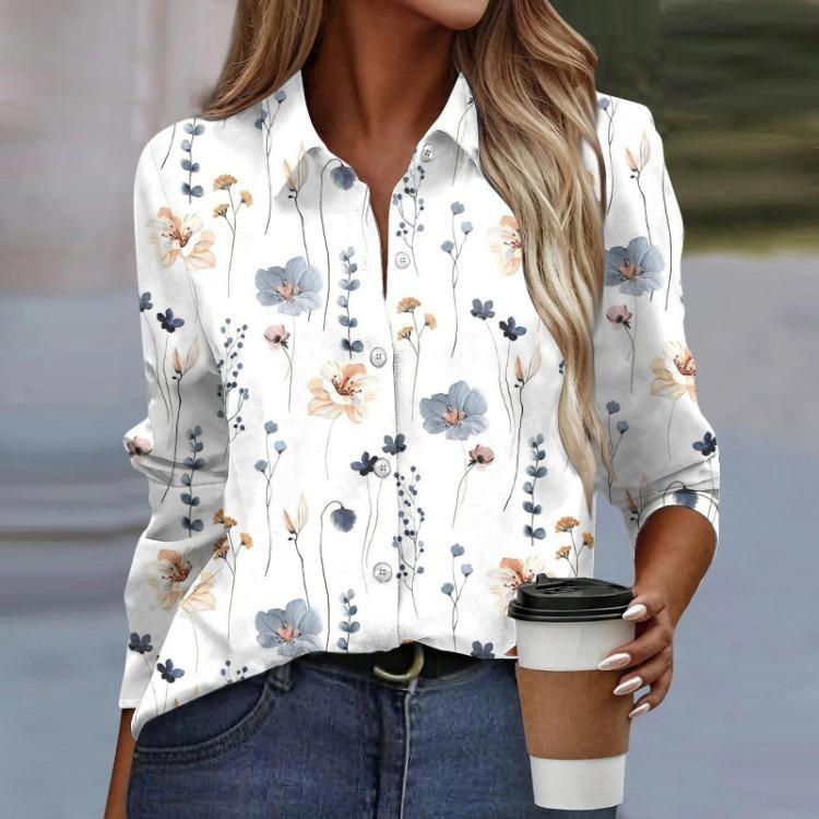 Casual Women Long Sleeve Floral Print Button Down Blouse Basic Wear Regular Top