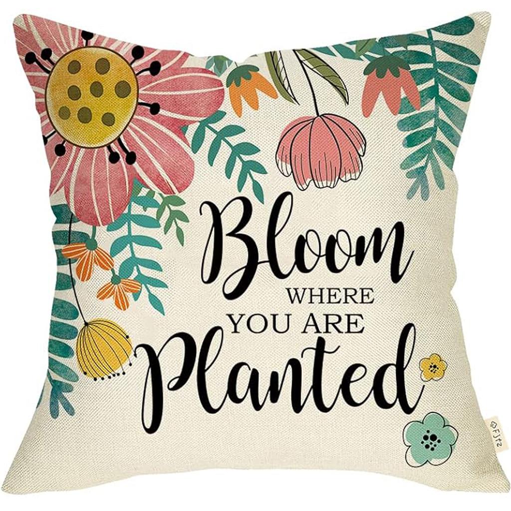 New Spring Fresh and Beautiful Linen Pillowcase Sofa Bedside Plant Flower Pillow Cushion Cover
