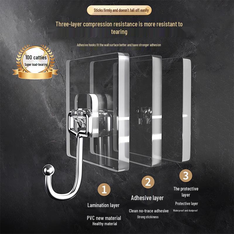 Transparent No-Trace Adhesive Wall Hook - Strong Load-Bearing, No-Punch Installation