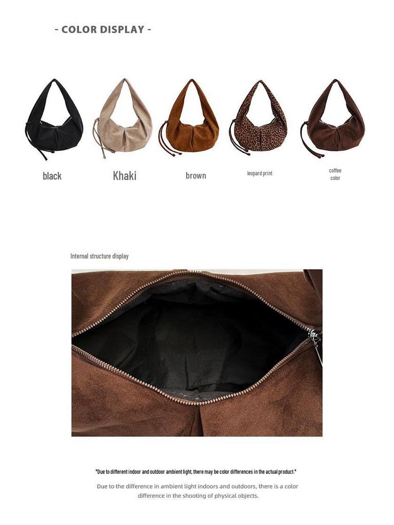 Korean-Style Suede Shoulder Bag: Solid Color, Large Capacity Underarm Dumpling Design