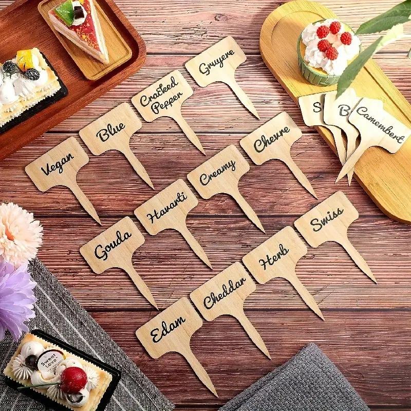 10pcs Wooden Cheese Markers For Charcuterie Board,T Type Cheese Name Tag For Wedding,Birthday,Cocktail Parties, Buffet, And More
