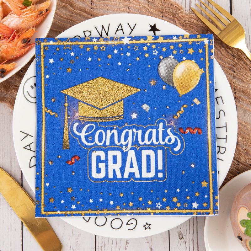 

20Pcs/Bag Congrats Grad Printed Paper Napkin Disposable Tissues for 2026 Congratulation Graduation Season Theme Party Decoration синий