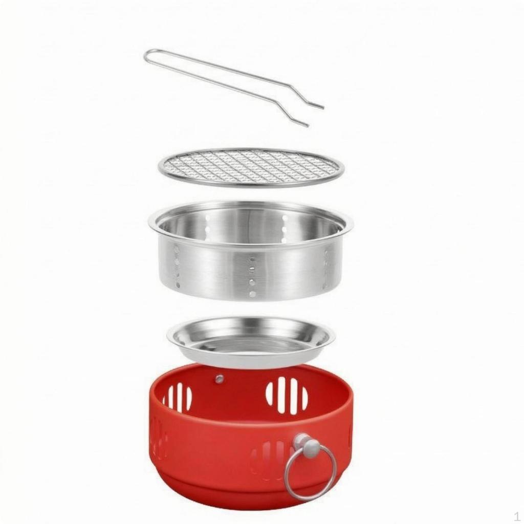 Small Round Briquette Grill Ash Pan Stainless Steel Handle Outdoor Cooker Natural
