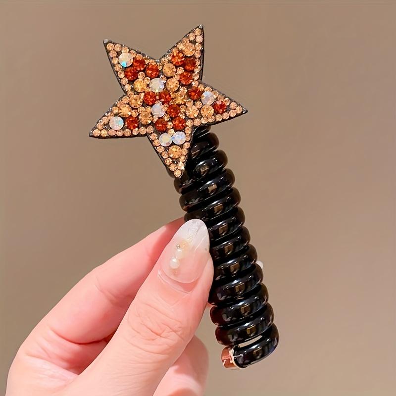 Rhinestone Star Phone Cord Hair Ties For Girls, Colorful Spiral Scrunchies, Hair Accessories For Girls Gift шампанского