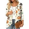 Women's Casual Loose Fit 3/4 Sleeve Lightweight Cardigan with Halloween Print for