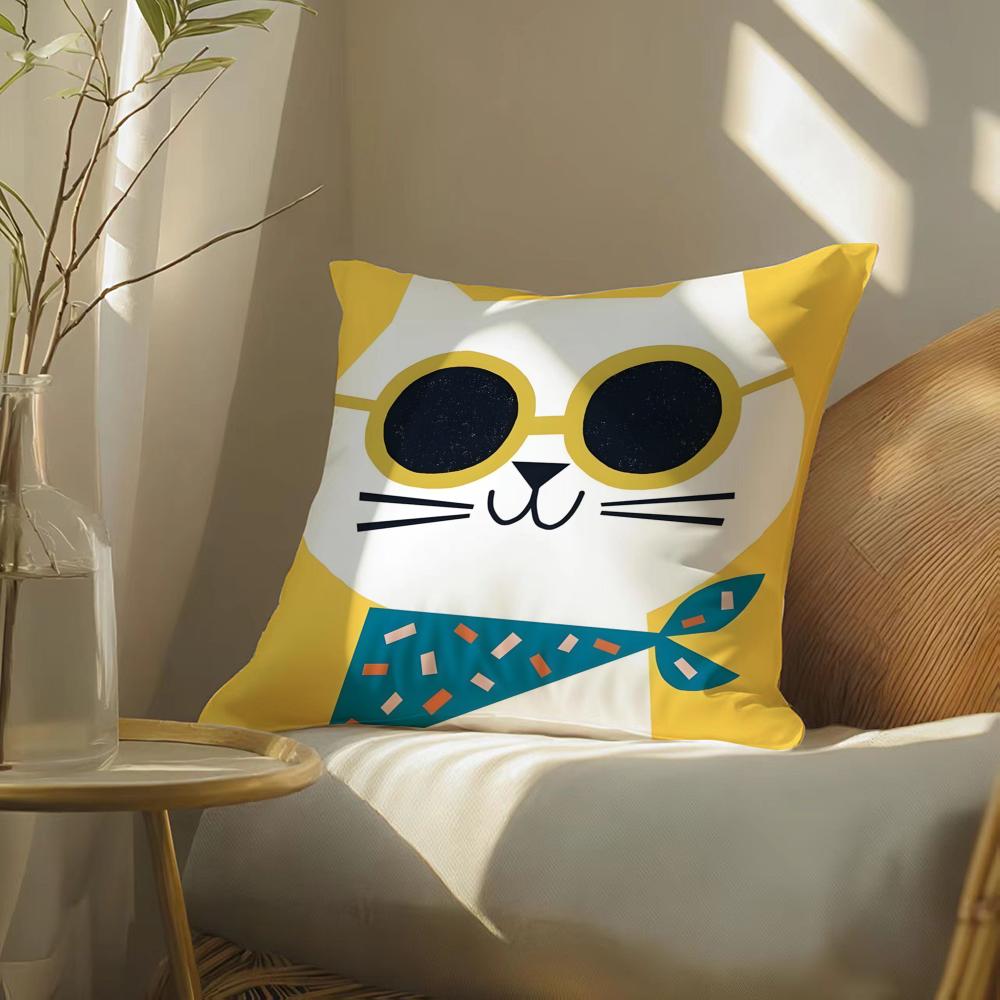 Funny And Surprising Cat Patterns Pillow Case Double-Sided Plush Sofa Cushion Covers Organic Breathable Invisible Zipper