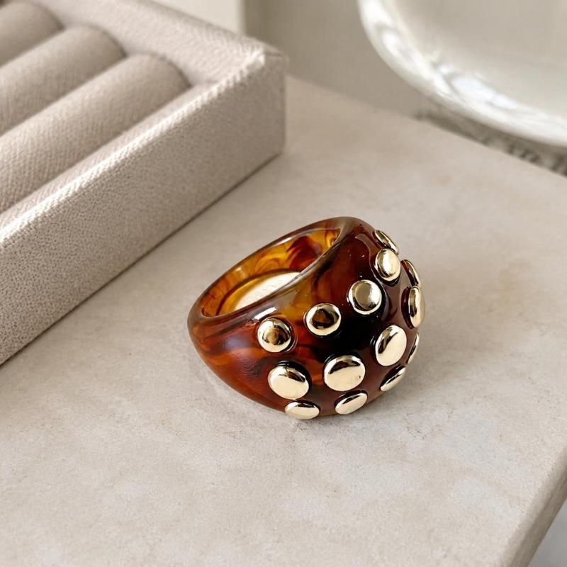 Resin Studded Ring Wide Bangle, Retro Metal Dot Statement Jewelry, Punk Y2K Bold Bracelet Ring for Women Party Daily Outfit
