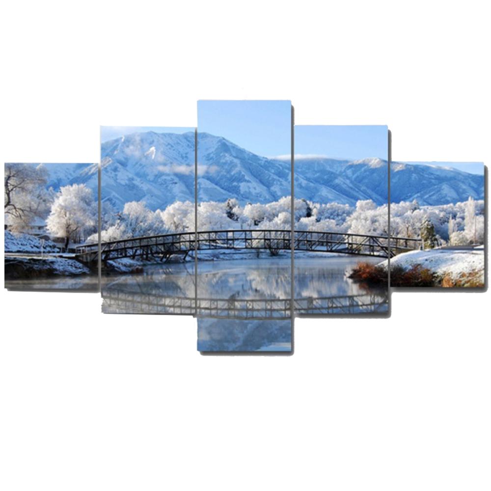 

5 панелей, современный декор, постер, дворец Потала, зимние природные пейзажи, картины, настенные художественные картины для спальни, гостиной, домашний декор, без рамки 20x35cm*2 20x45cm*2 20x55cm*1