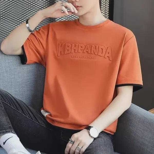 New Ice Silk Men's Loose Fit Short-Sleeve T-Shirt with Steel Print - Spring/Summer Trend