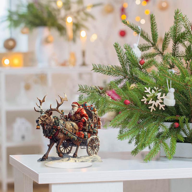 2D Acrylic Christmas Snow House with Santa & Reindeer Desktop Ornament