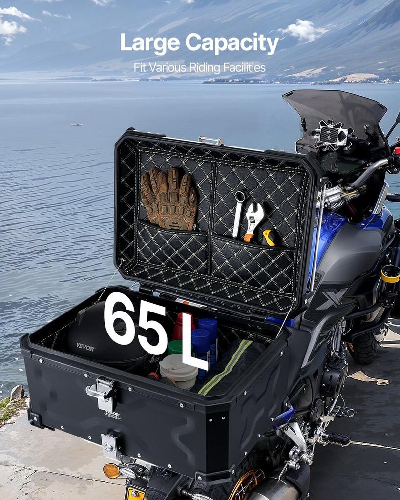 65L Motorrad Topcase Universelle Motorrad Heckbox mit Lederfutter
