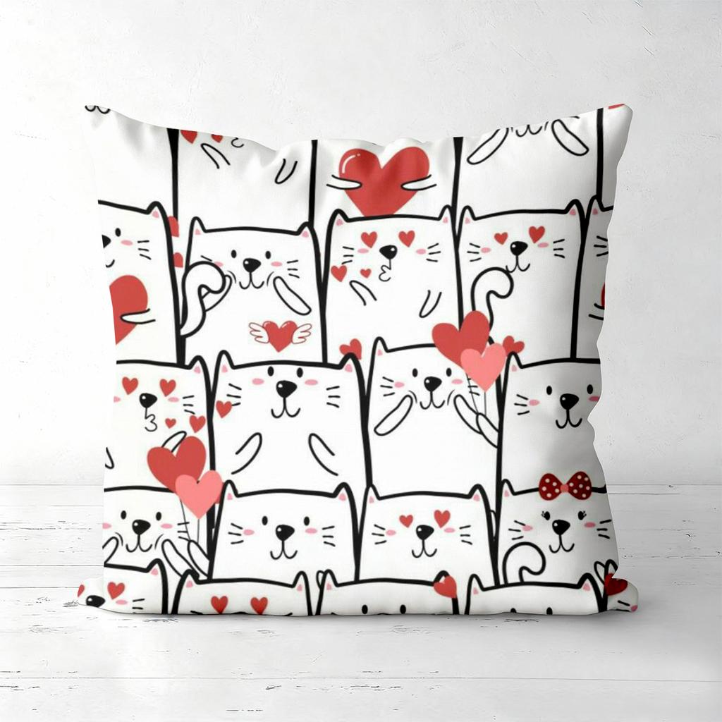 Cute Cat And Heart Patterned Decorative Throw Pillows Polyester pillowcase, sofa decorative cushion cov Headboard Pillow