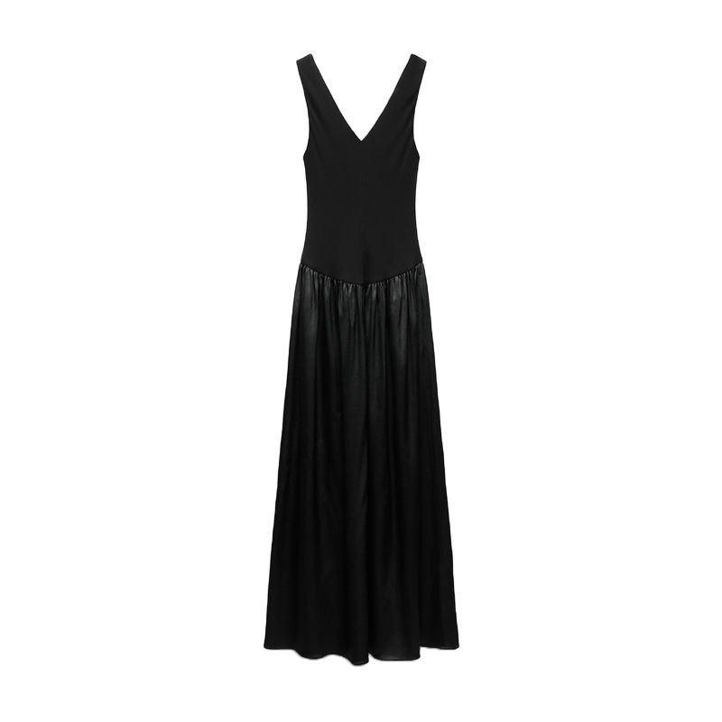 

Spring New Arrival French Suit Vest Dress Sexy Deep V Black Panel Midi Skirt Dress 8203417 Black L