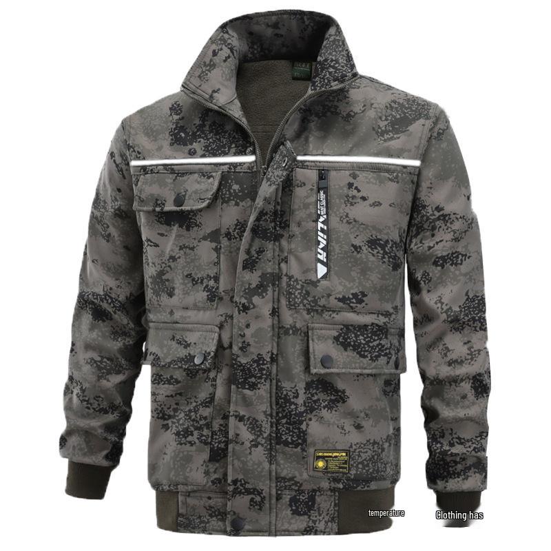Men's Winter Camouflage Workwear Suit - Cotton, Thick, Fleece-Lined, Warm, Wear-Resistant Labor Protection Outfit.