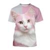 Fashion Korean Cute Cat Print Tees Children Girls Summer Clothes Kawaii Crew Neck