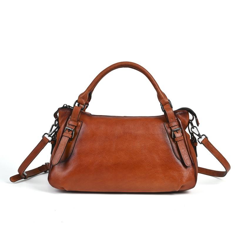 Johnature Echtleder Handtasche Retro Einfarbig Vielseitige Kissen-Tasche Große Kapazität Schulter Umhängetaschen