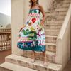 Casual Spaghetti Strap Long Dresses Women's Floral Printed Cotton Linen Sleeveless Large Swing Dress