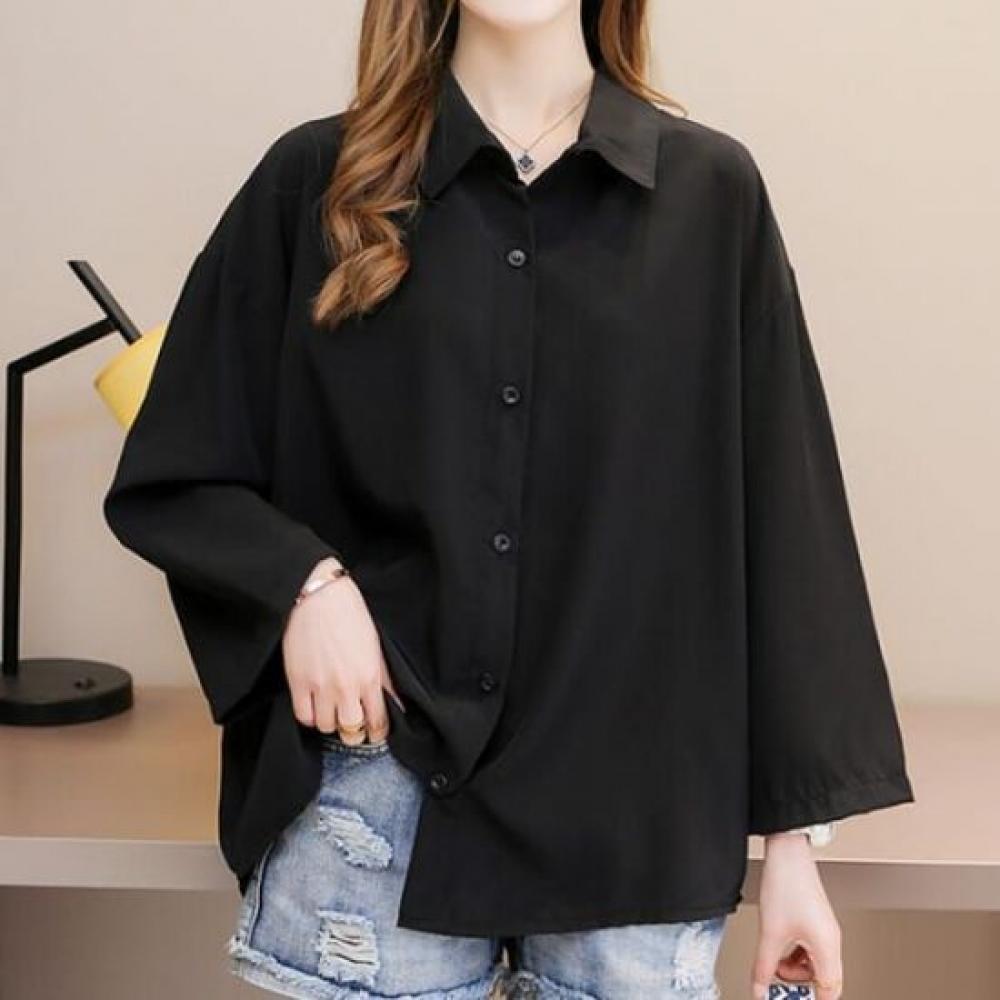 Navava Women Casual Big Sleeve Long Sleeve Collar Shirt Nb2982