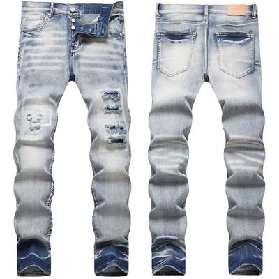 Current Street Fashion Ripped Fabric Denim Jeans PU Brand High Street Men's Fashion Slim Fit Small Leg Denim Pants