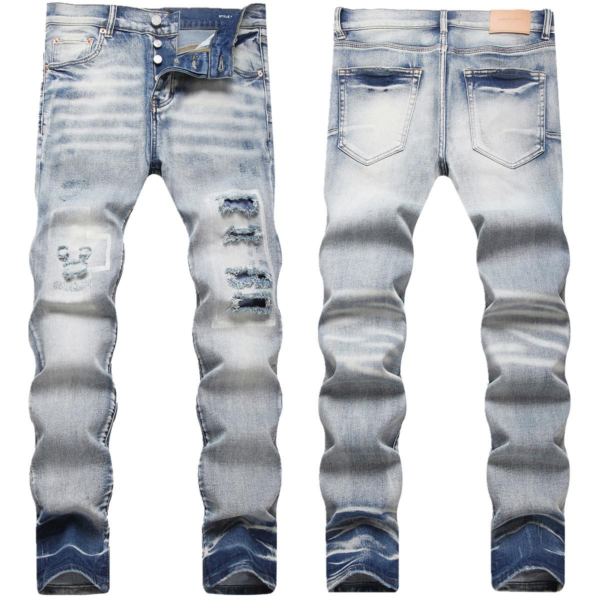 

Current Street Fashion Ripped Fabric Denim Jeans PU Brand High Street Men s Fashion Slim Fit Small Leg Denim Pants 36