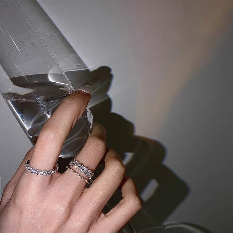 Double-layer Zircon Metal Open Ring - Korean Minimalist Niche Design for Women