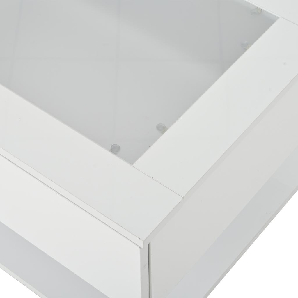 100*50*35cm Coffee Table, High Gloss Sofa Table, Living Room Table with Drawers, Coffee Table with LED Light, Glass Top, White