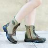 Johnature Genuine Leather Spliced Printed Fabric Women's Boots Vintage Lacing Comfortable Versatile Short Boots