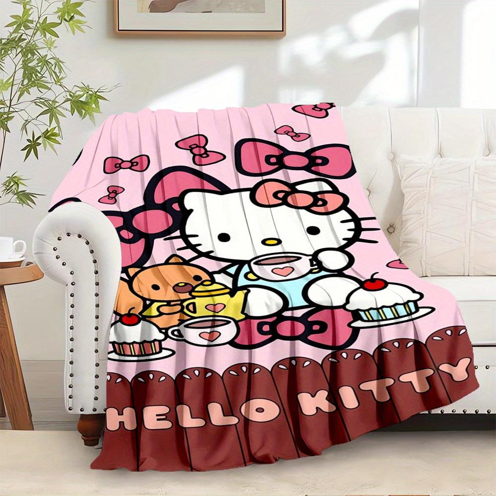 1pc Hello Kitty Tea Party Theme Blanket - Seasonal Home Decor, Cozy, Cozy, Machine Washable, Perfect for All Ages, Perfect Gift for All Fami