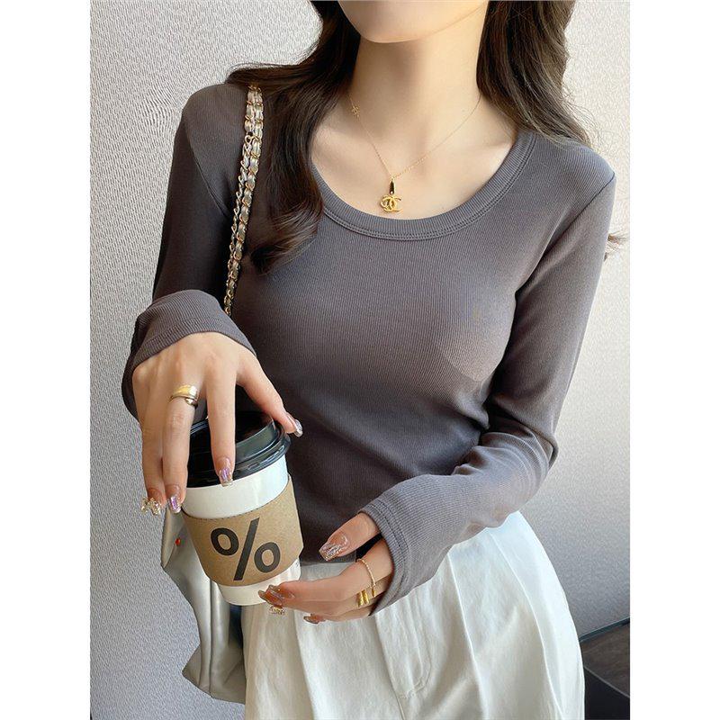 

2024 Women s White Pure Cotton Square Neck Long Sleeve Slim Fit Top Small