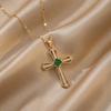 Women's Retro Japanese Korean Style Colorful Zircon Cross Necklace - Hip Hop Clavicle Chain.
