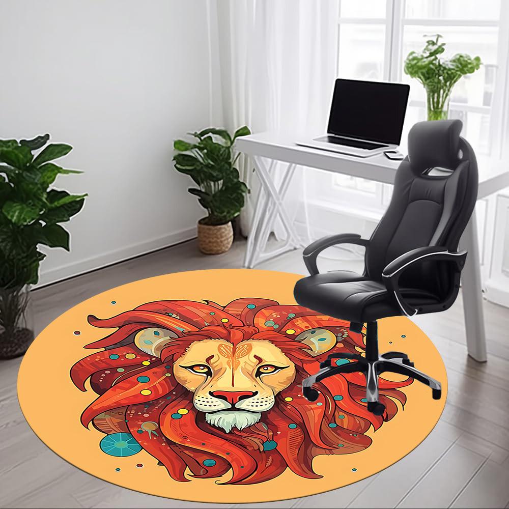 1pc Lion King Office Round Area Rug, Mat Suitable For Office, Under Office Chairs Bedroom Living Room Home Decor, Room Deco