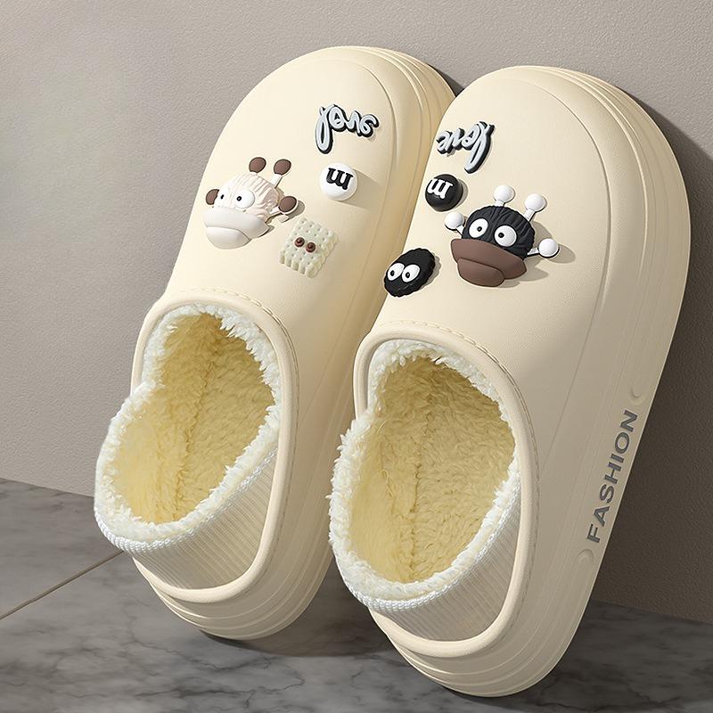 Women's Indoor Home Slippers: Thick-soled Warm Shoes with Fleece Bags and Waterproof Cotton Heels