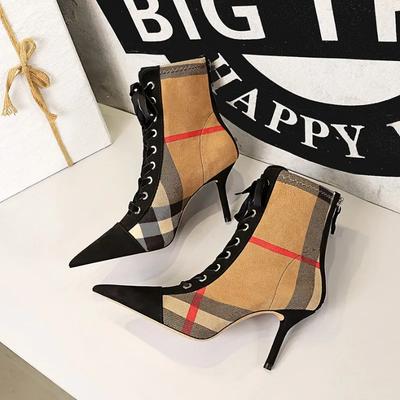 Damen Mode Stiefel Neu Party Knöchel Stiefel Schnürung 8CM Stiletto Koreanische Version Mode Spitze Trend Damenschuhe