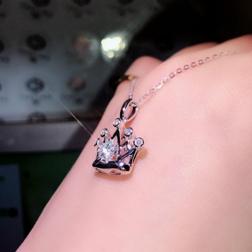 Women Sparkling Crown Pendant Necklace with Central Stone Elegant Royal Inspired Jewelry