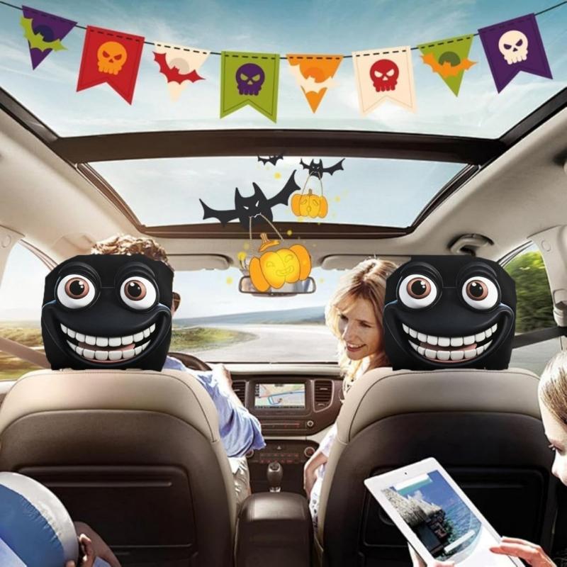 Humorous Car Seat Headrest Covers Frogs Design Strong Polyester Headrest Protector Easy Installation Auto Accessories
