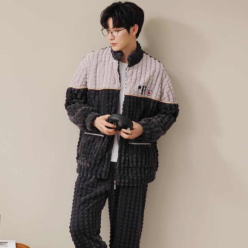 Couple's Cozy Pajama Set: Women's Autumn Winter Coral Fleece & Men's Thickened Plus Velvet Flannel Homewear