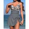 Women's Floral V-neck Wrap-style Swim Dress Featuring Adjustable Spaghetti Straps, a Tummy-control Design, and a Side-tie Detail
