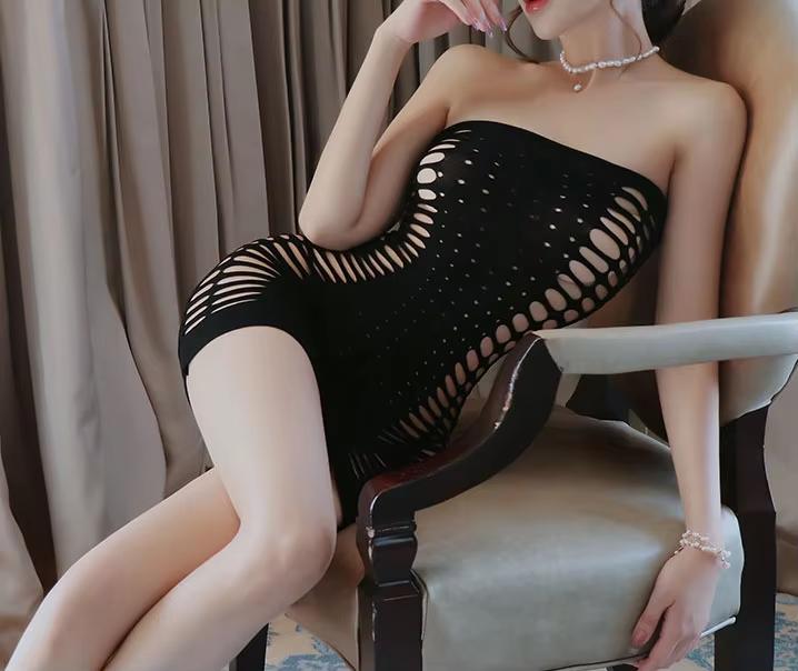 Sexy Open Seductive One-piece Net Dress Pure Desire Stockings Free Cover Buttock Skirt Woman
