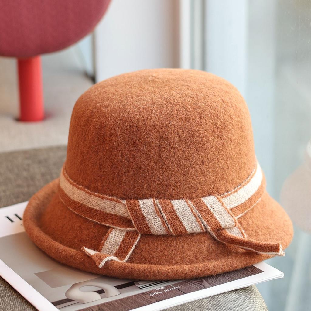 Autumn And Winter Woven 100% Wool Women'S Fisherman Hat, Japanese Versatile And Western-Style Retro Upturned Edge Top Hat